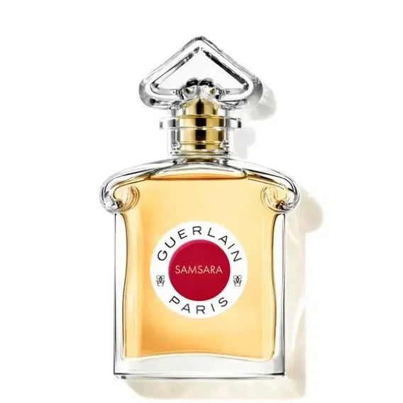 Guerlain Samsara perfume bottle with elegant glass design and gold accents, luxury fragrance for women
