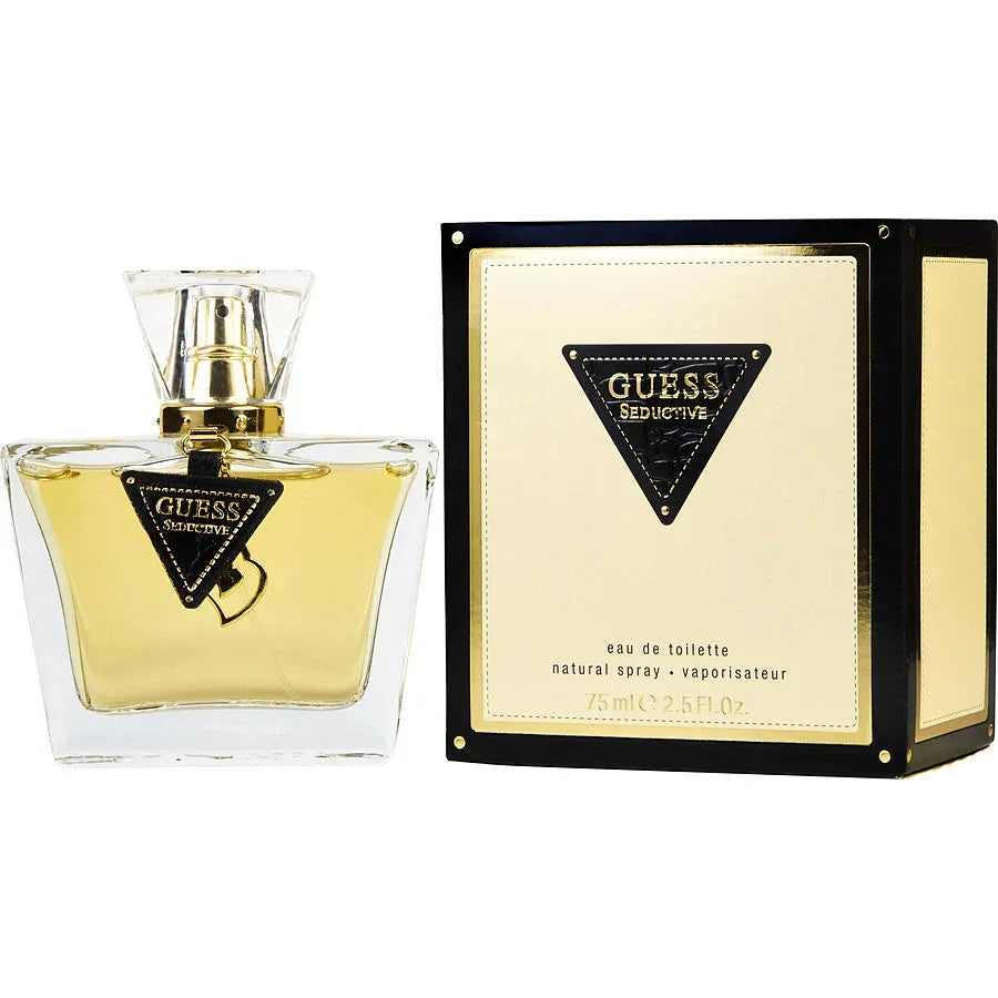 Guess Seductive Eau de Toilette 75ml bottle with gold accents and black packaging, luxury women's perfume