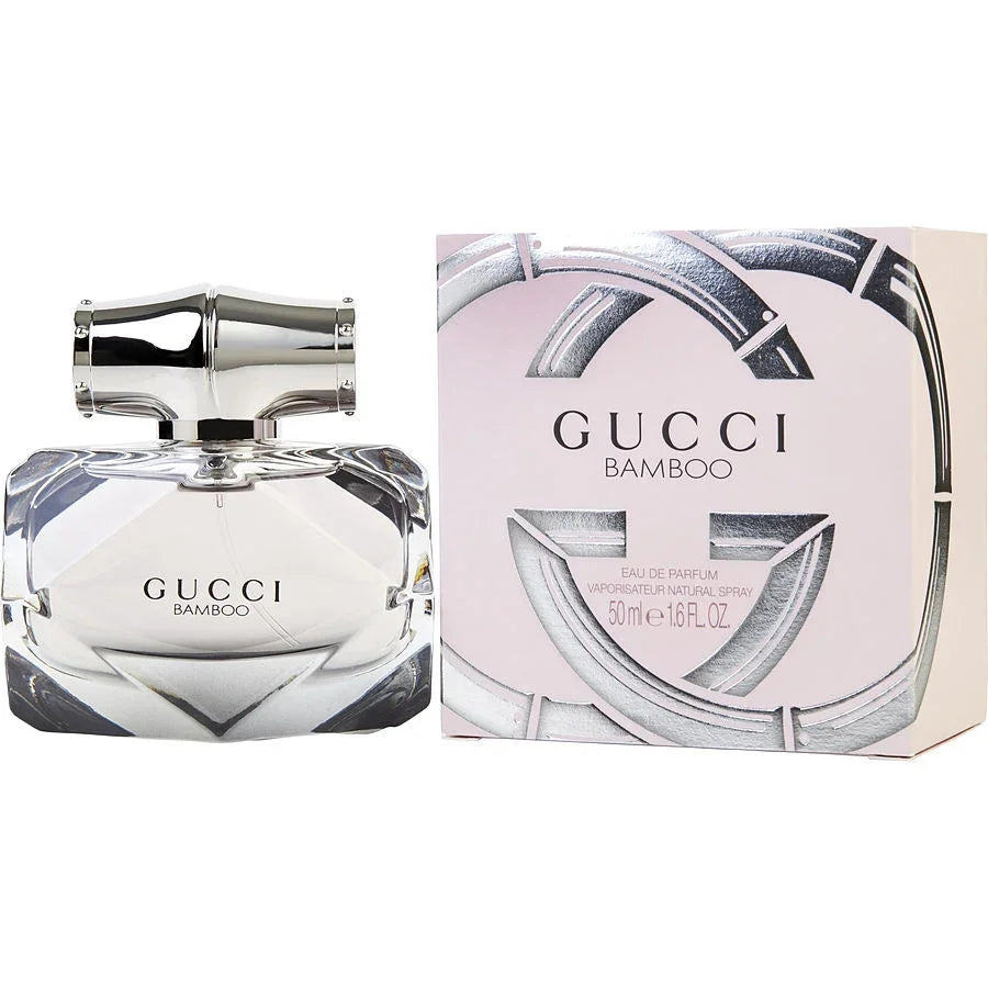 Gucci Bamboo Eau de Parfum 50ml bottle with sleek silver design and matching box