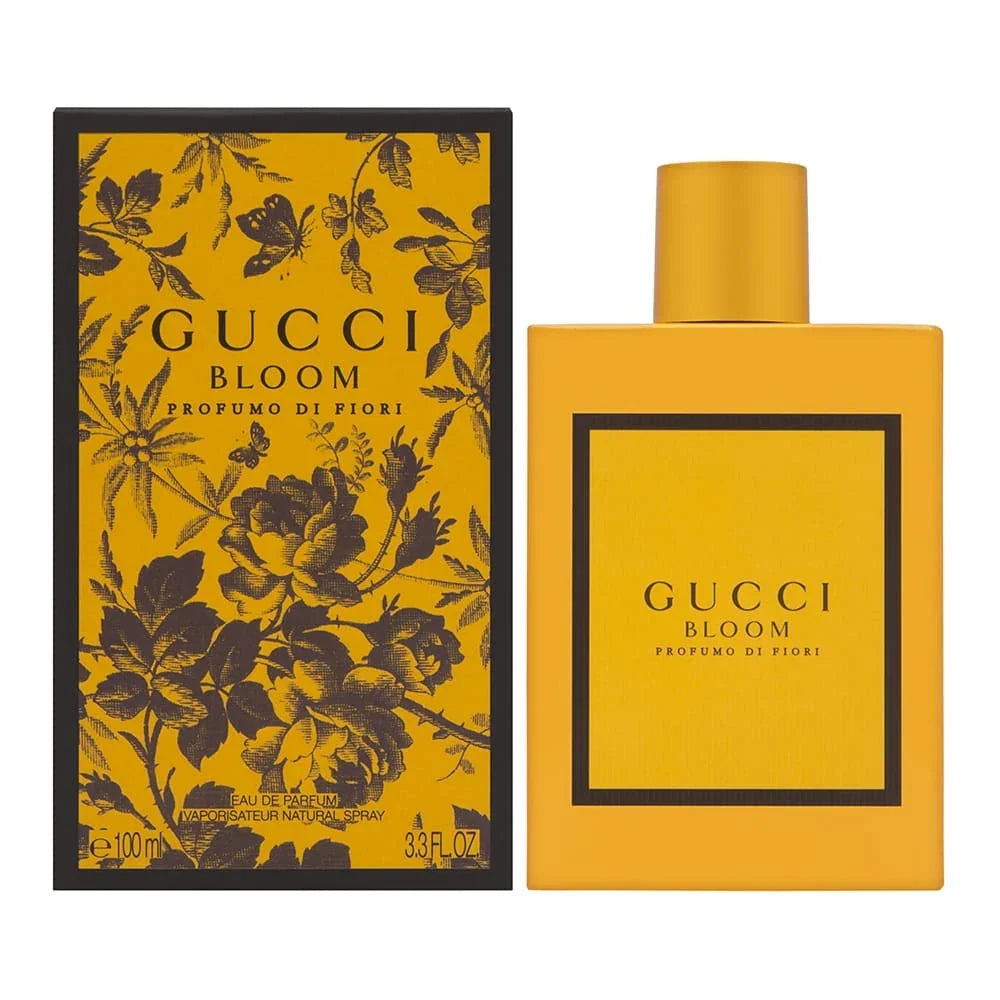 Gucci Bloom Profumo di Fiori Eau de Parfum 100ml bottle and box with floral design, luxury fragrance for women