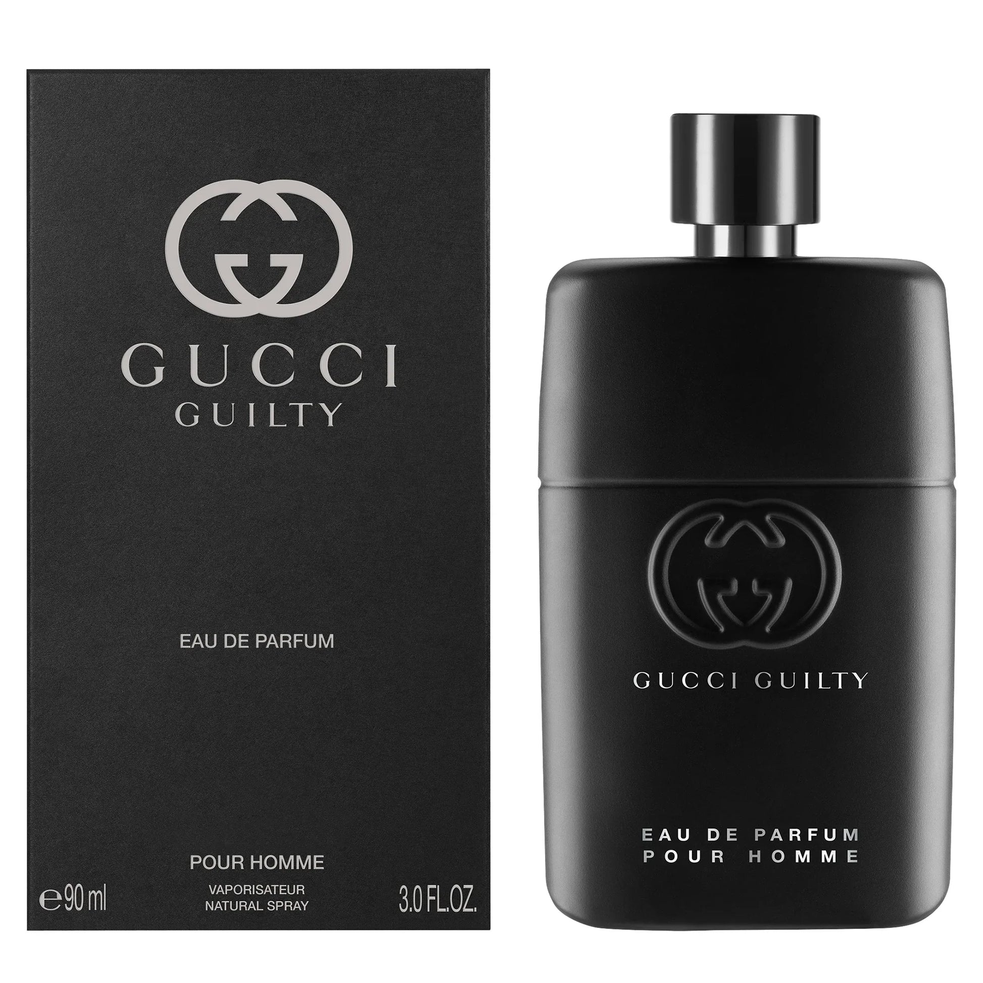 Gucci Guilty Pour Homme Eau de Parfum 90ml bottle and box, luxury men's fragrance