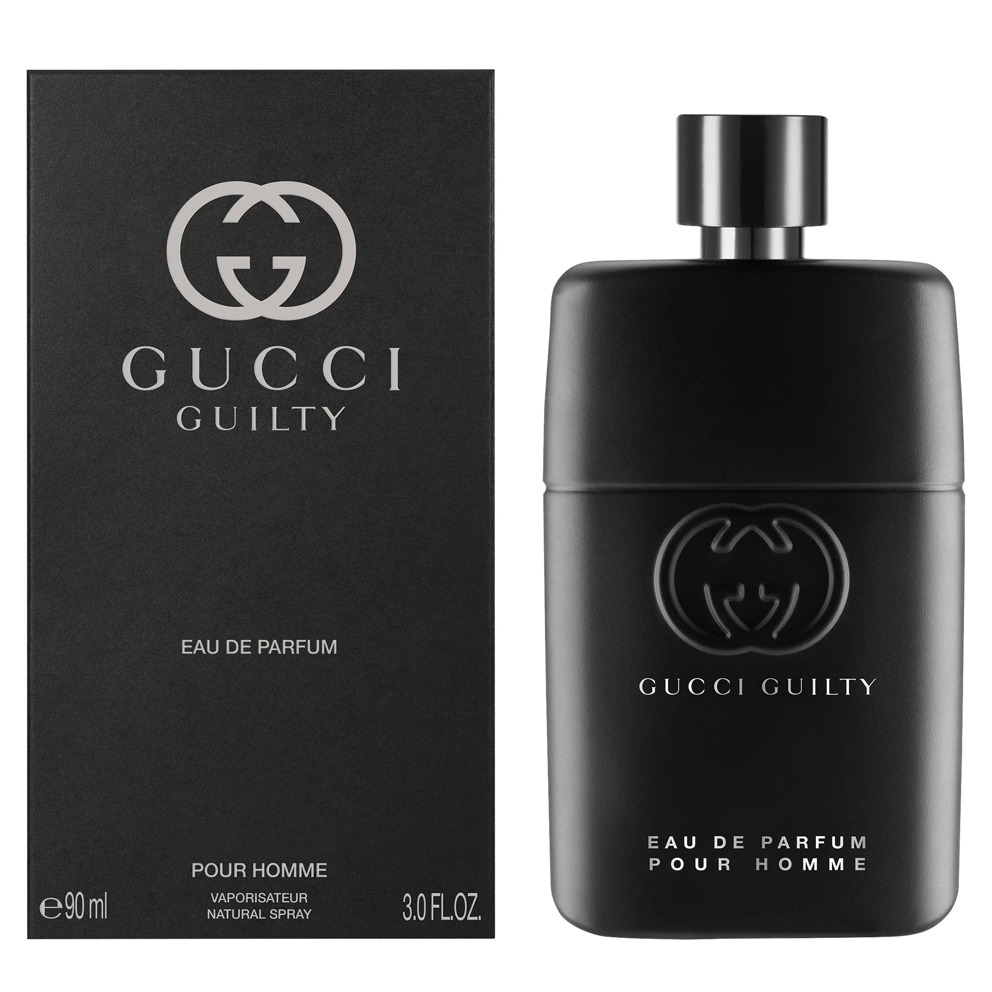 Gucci Guilty Pour Homme Eau de Parfum 90ml bottle and box, luxury men's fragrance