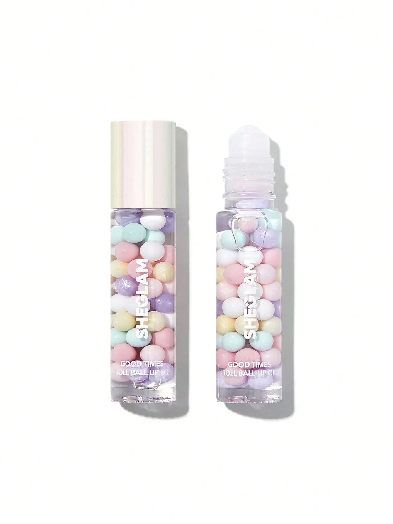 Sheglam Good Times Roll Ball Lip Oil with colorful beads in pastel tones