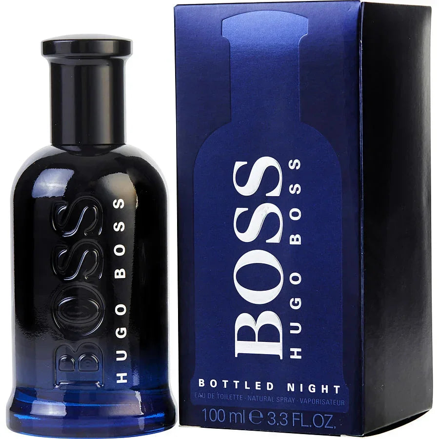 Hugo Boss Bottled Night Eau de Toilette 100ml men's fragrance with blue bottle and box