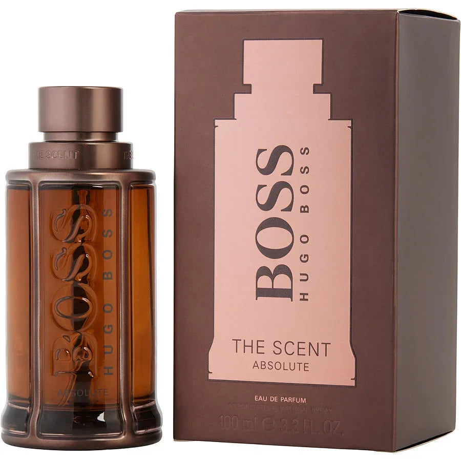 Hugo Boss The Scent Absolute Eau de Parfum 100ml bottle and box, luxury men's fragrance