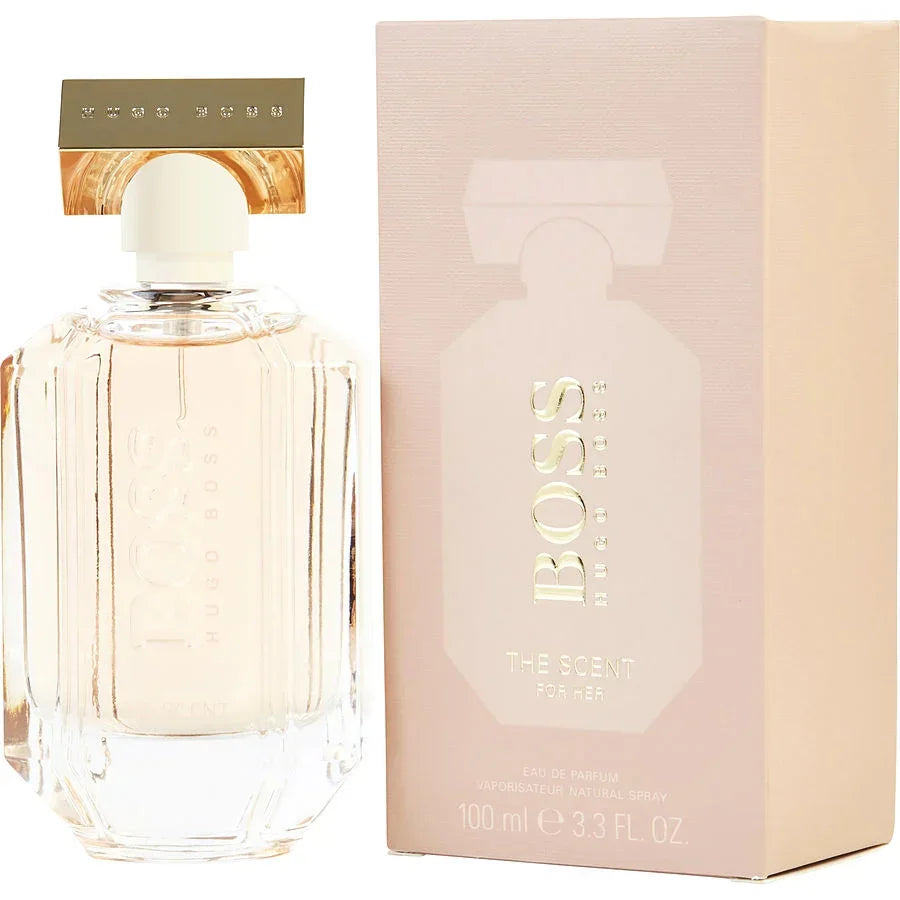 Hugo Boss The Scent for Her Eau de Parfum 100ml bottle with pink packaging, luxury women's fragrance