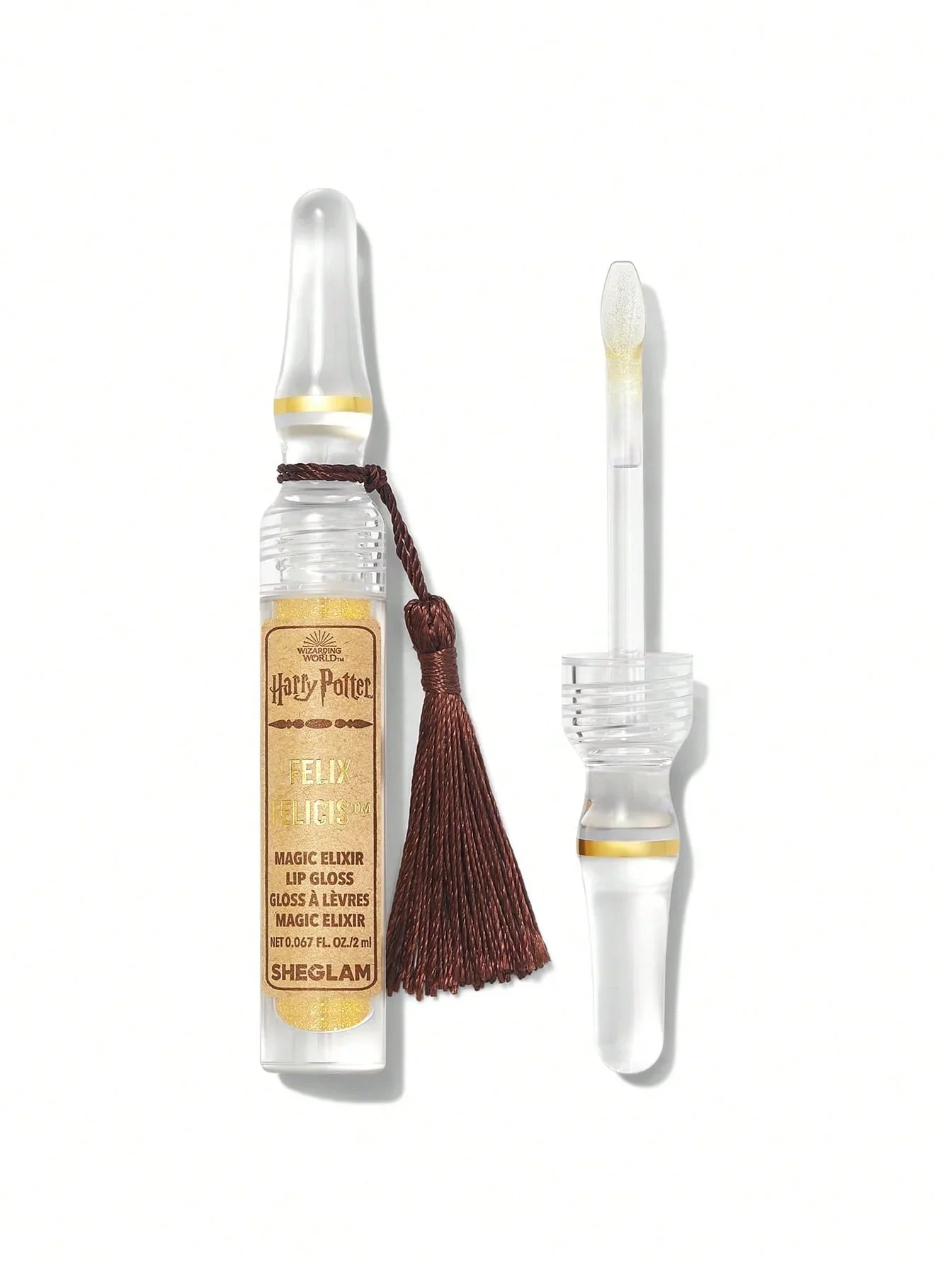Harry Potter Felix Felicis Magic Elixir lip gloss with gold shimmer and tassel applicator