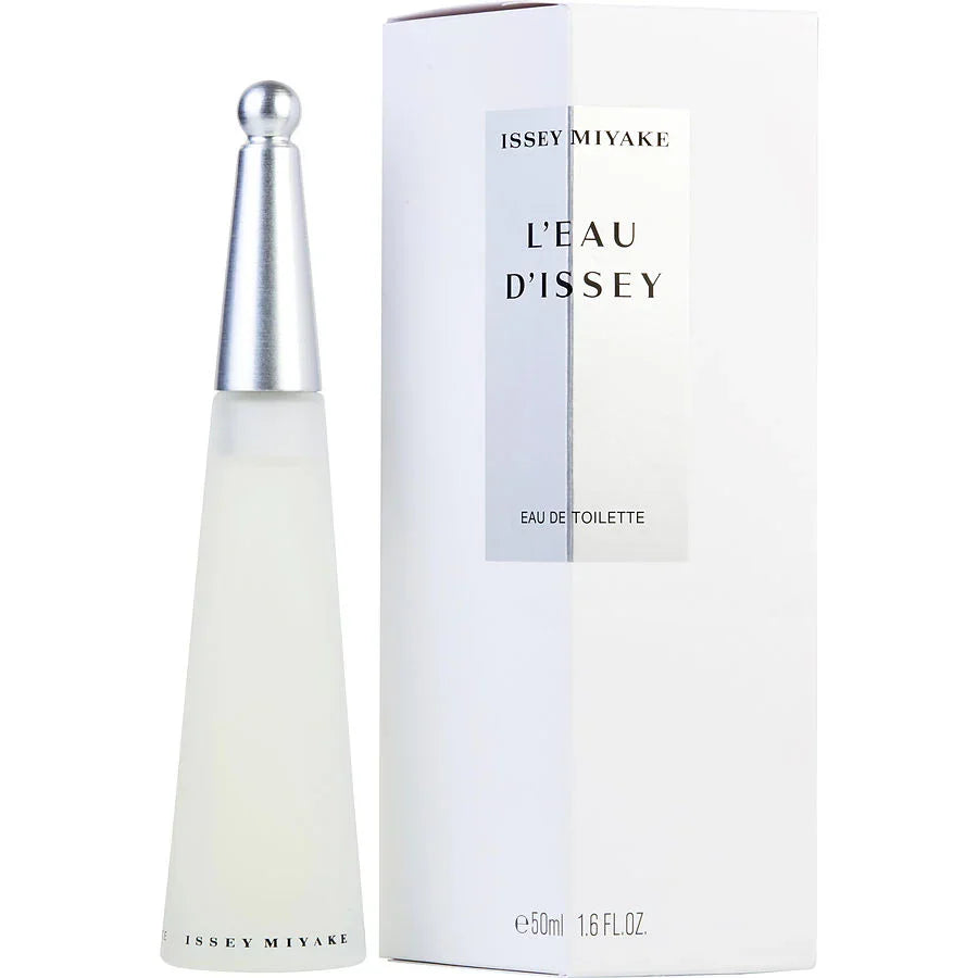 Issey Miyake L'Eau d'Issey Eau de Toilette 50ml bottle and box, minimalist white design for women's perfume