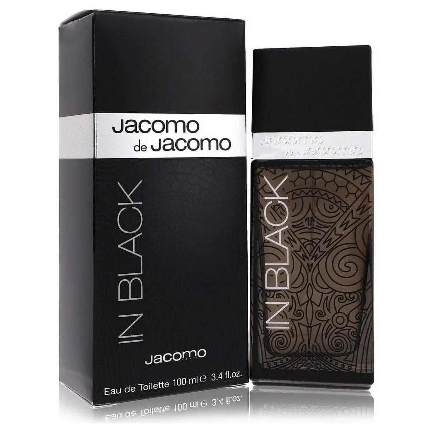 Jacomo de Jacomo In Black Eau de Toilette 100ml, sleek black bottle with ornate design, luxury men's fragrance