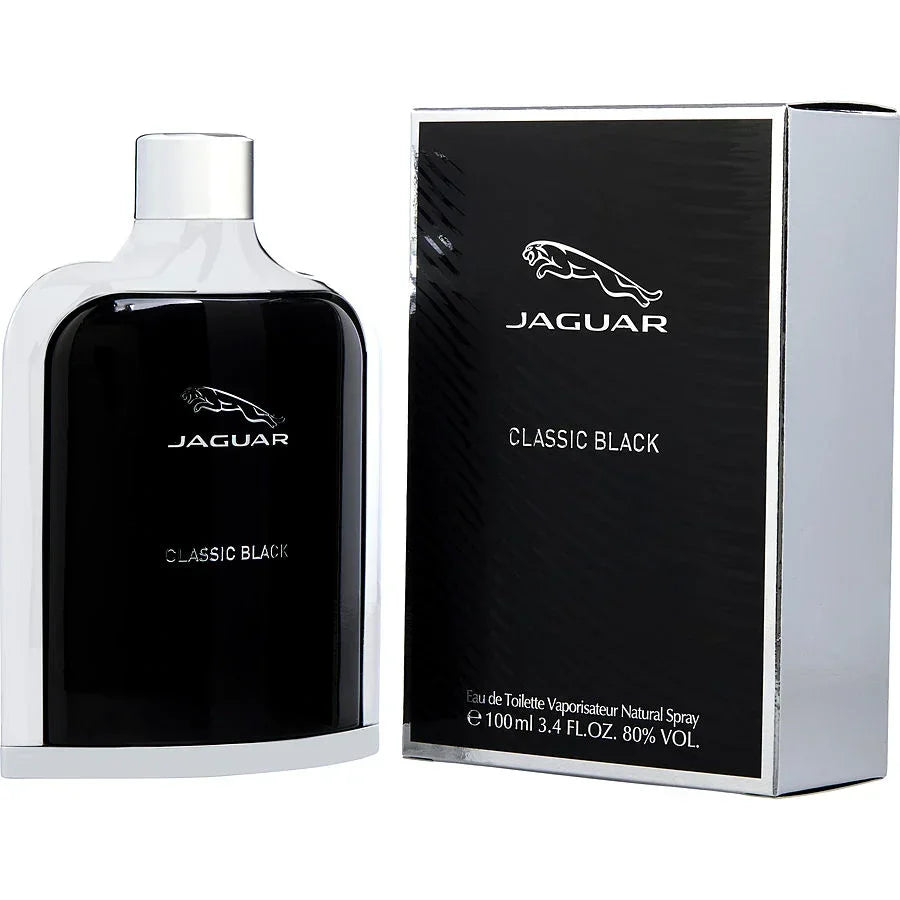 Jaguar Classic Black Eau de Toilette 100ml bottle and box, sleek black and silver design for men's fragrance