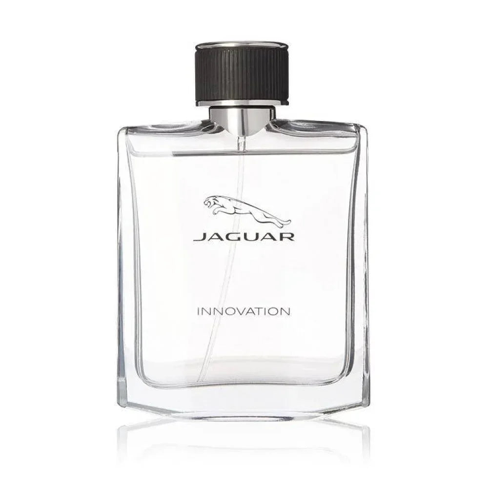 Jaguar Innovation men's perfume bottle with sleek glass design and black cap