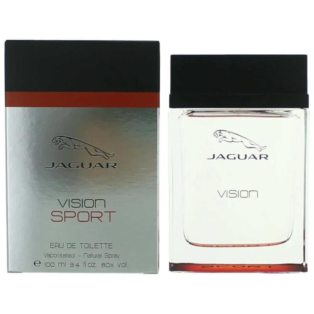 Jaguar Vision Sport Eau de Toilette 100ml bottle and box, men's fragrance with sleek silver and black design