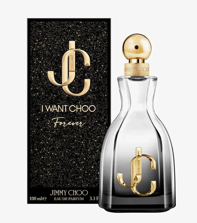 Jimmy Choo I Want Choo Forever Eau de Parfum 100ml bottle with glitter box, luxury fragrance