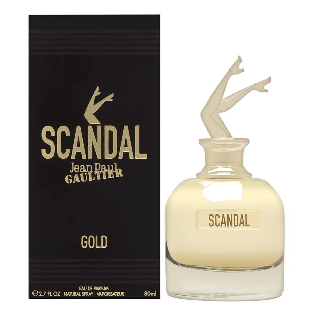 Jean Paul Gaultier Scandal Gold Eau de Parfum 80ml bottle with iconic legs cap, luxury fragrance for women