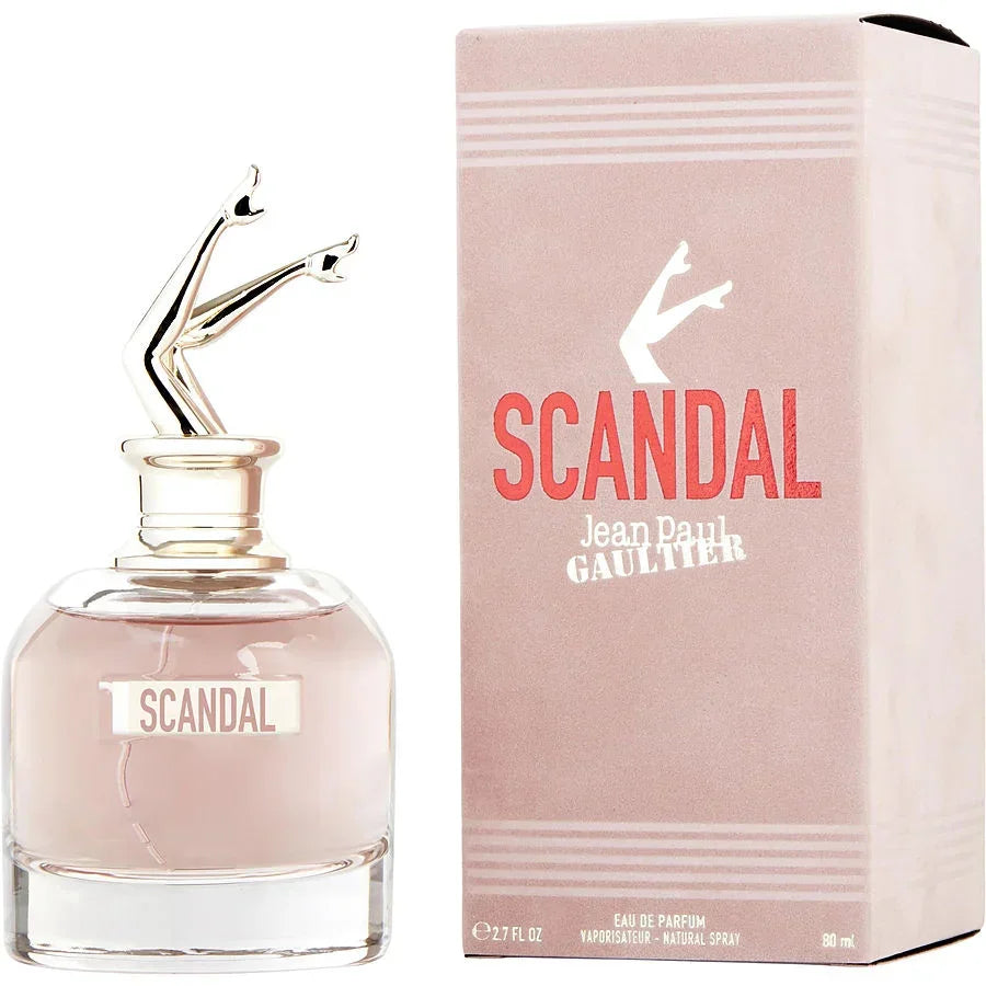 Jean Paul Gaultier Scandal Eau de Parfum bottle with iconic legs cap, 80ml, pink packaging