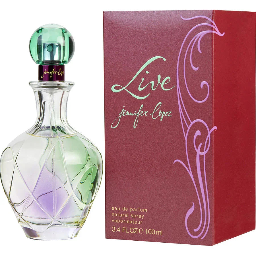 Jennifer Lopez Live Eau de Parfum 100ml bottle with green cap and red box, luxury fragrance for women