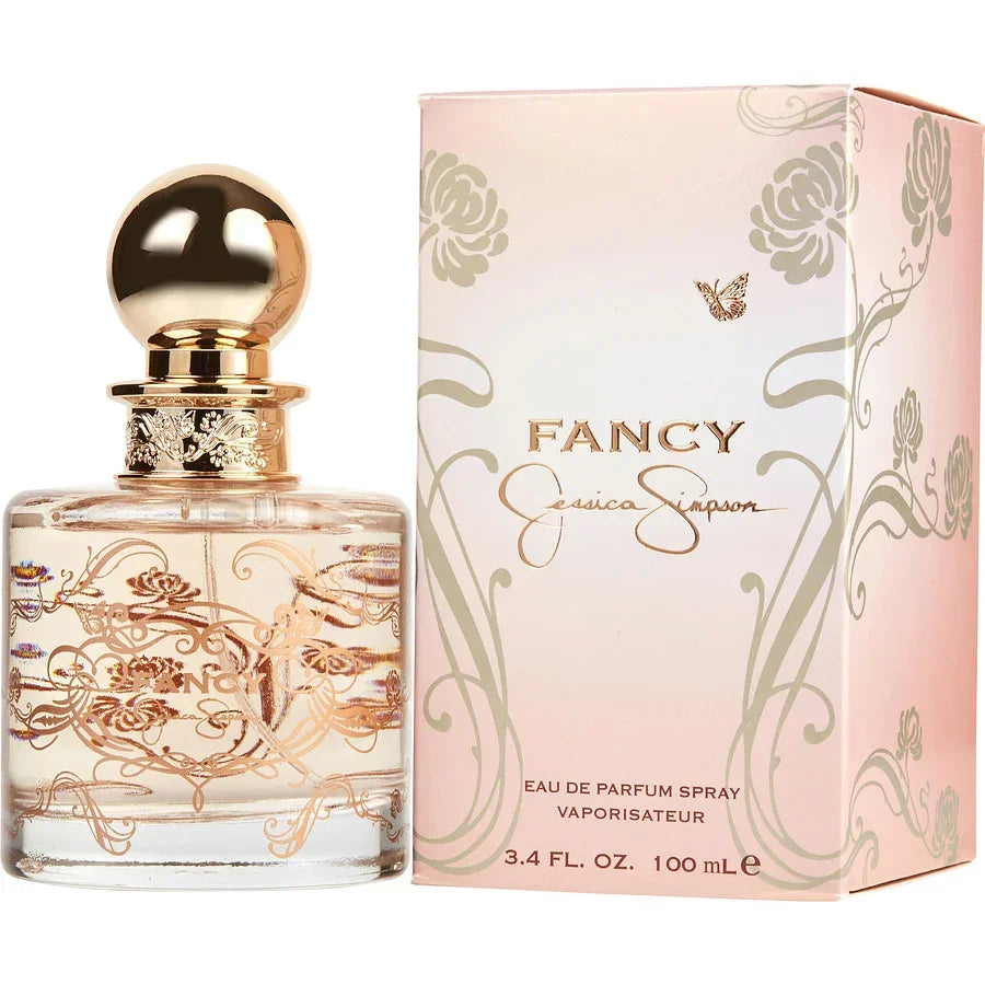 Jessica Simpson Fancy Eau de Parfum 100ml bottle with gold cap and floral box, luxury fragrance for women