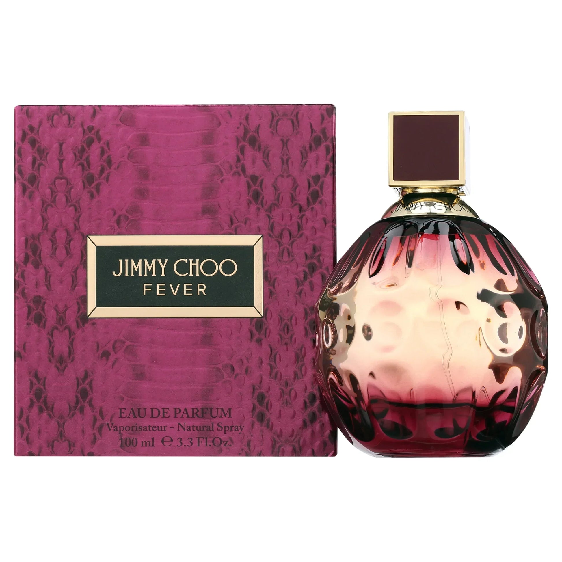 Jimmy Choo Fever Eau de Parfum 100ml bottle with purple snakeskin box, luxury fragrance for women