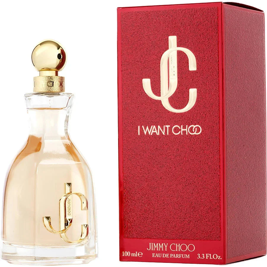 Jimmy Choo I Want Choo Eau de Parfum 100ml bottle with red box, luxury fragrance for women
