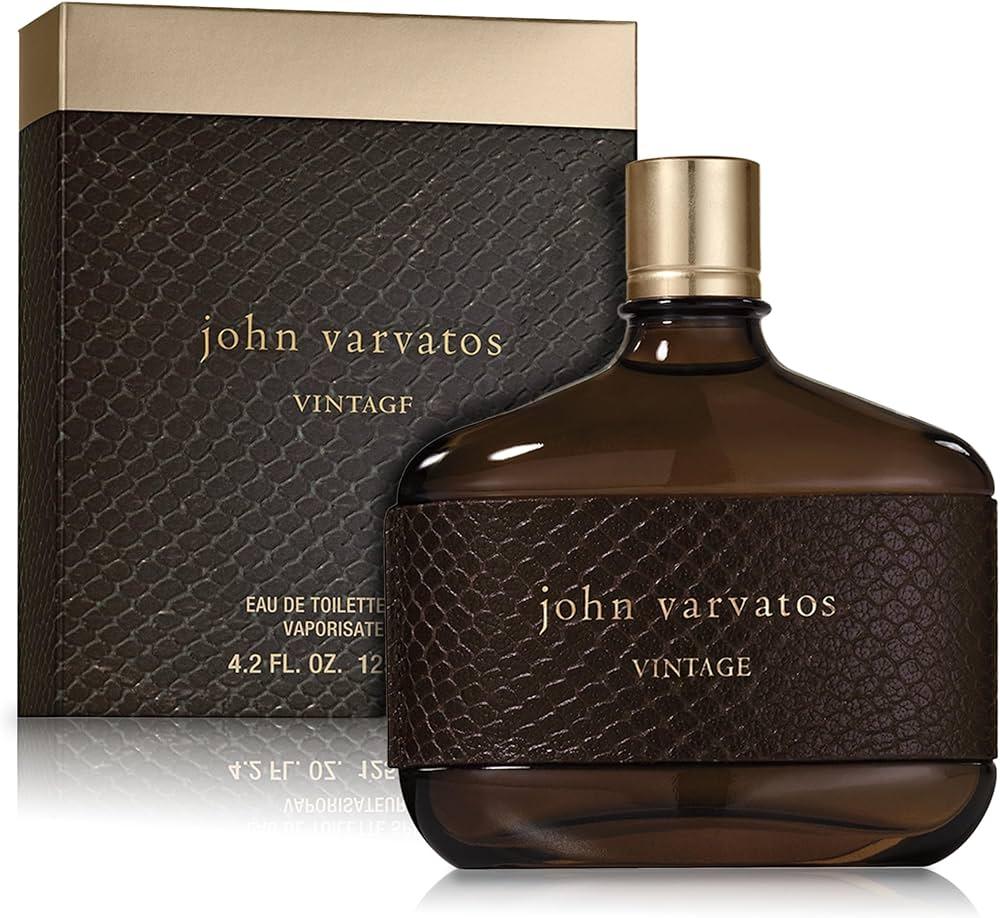 John Varvatos Vintage Eau de Toilette bottle and box, luxury men's fragrance with textured brown design