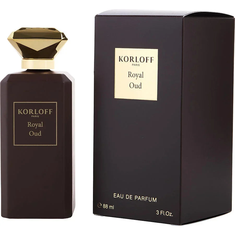 Korloff Paris Royal Oud Eau de Parfum 88ml bottle with luxury black packaging and gold cap