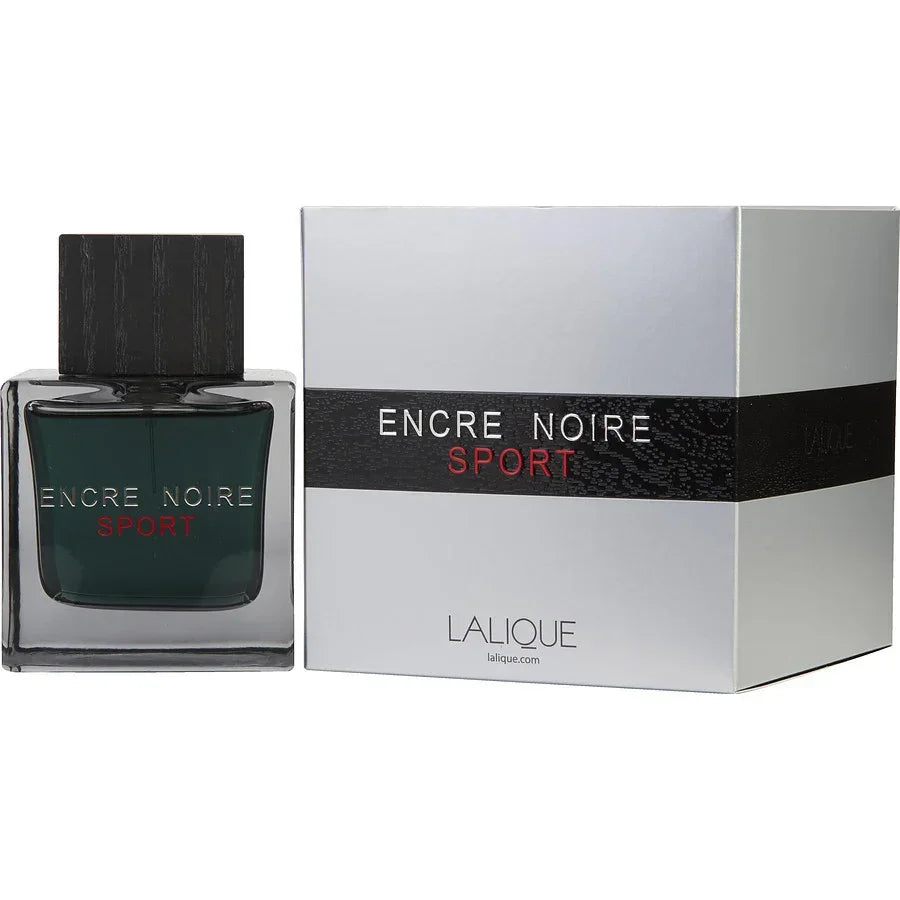 Lalique Encre Noire Sport men's perfume bottle and box, sleek black and silver design