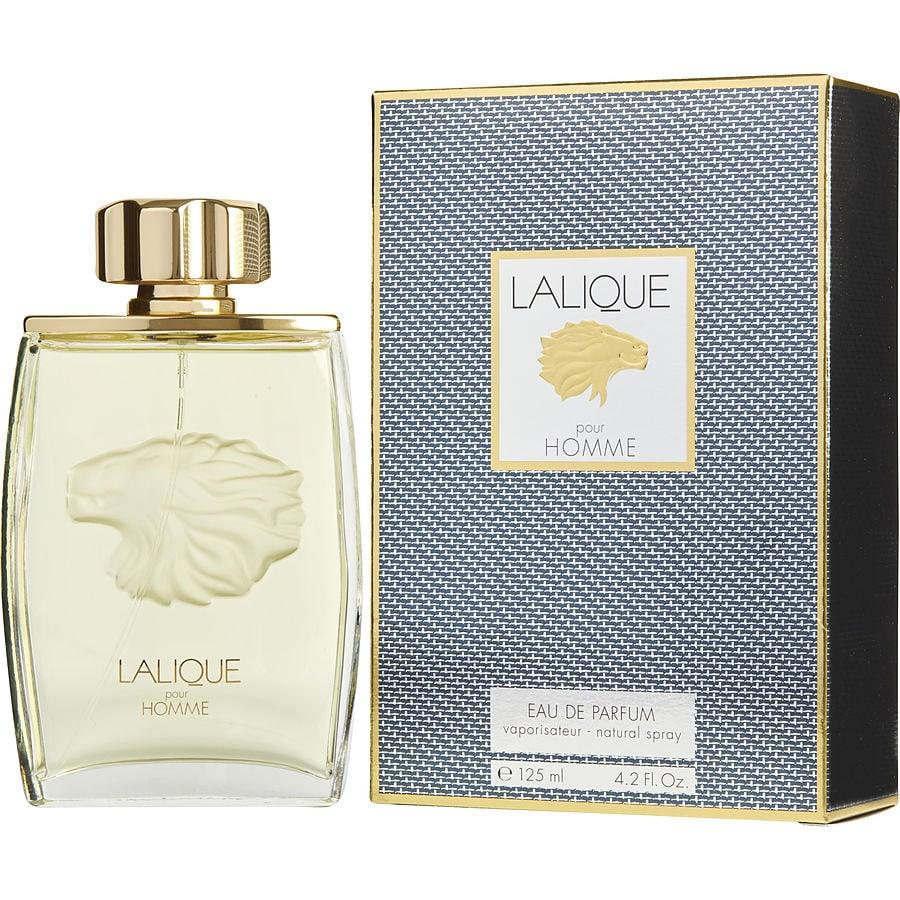 Lalique Pour Homme Eau de Parfum 125ml with lion emblem, luxury men's fragrance in elegant glass bottle and box