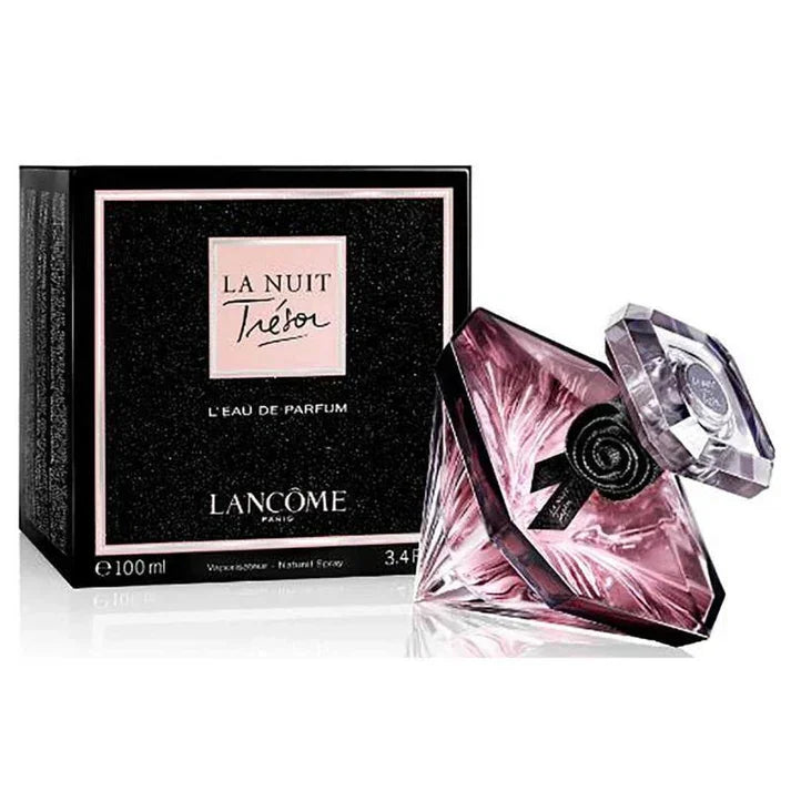 Lancôme La Nuit Trésor Eau de Parfum 100ml bottle with black glitter box, luxury perfume for women