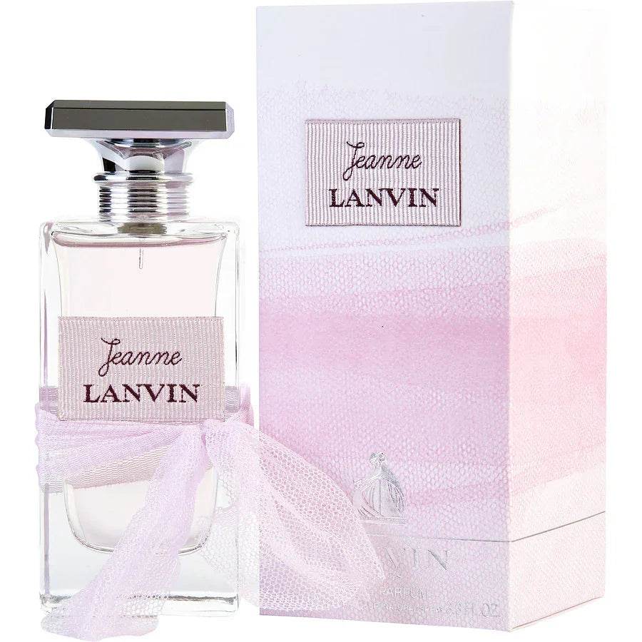 Jeanne Lanvin perfume bottle with pink ribbon and matching box, elegant women's fragrance