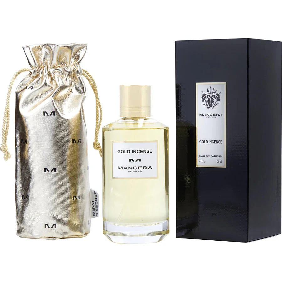 Mancera Gold Incense Eau de Parfum 120ml with luxury pouch and black box, premium fragrance for women and men