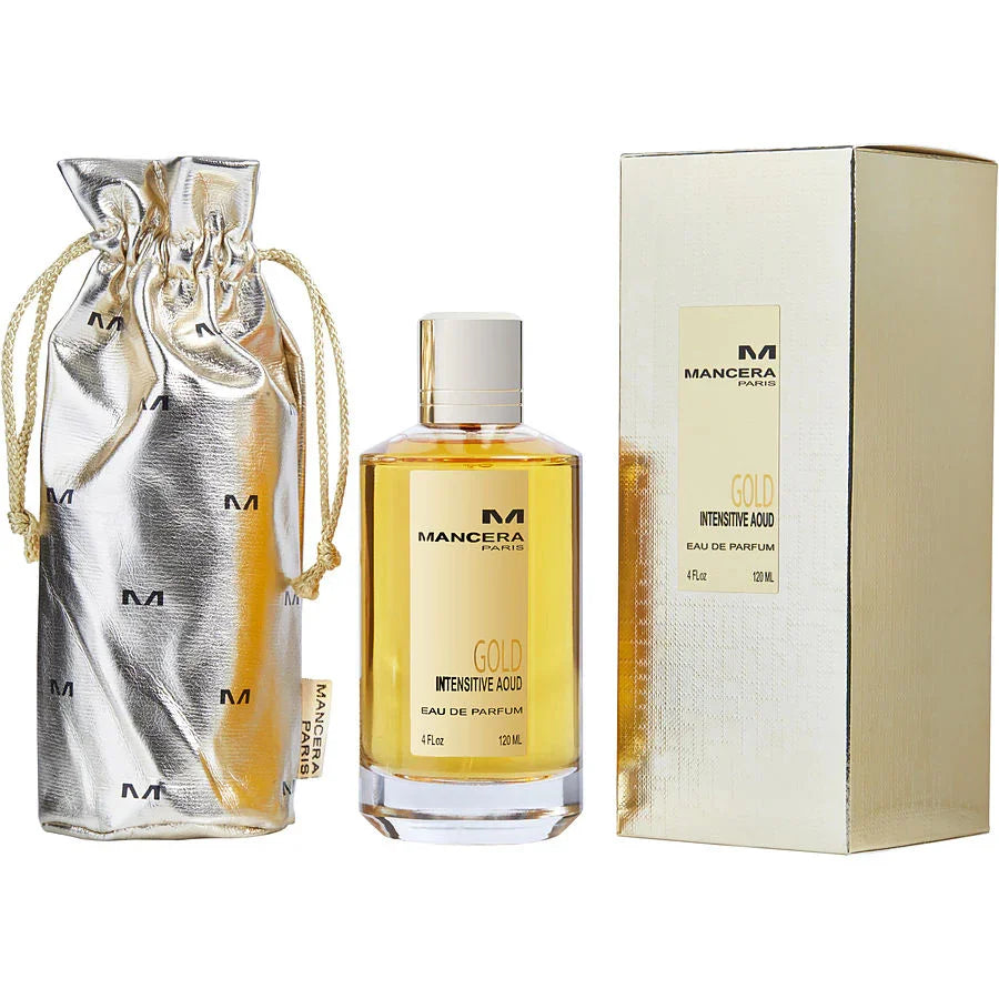 Mancera Gold Intensive Aoud Eau de Parfum 120ml with luxury pouch and gift box, premium fragrance for men and women