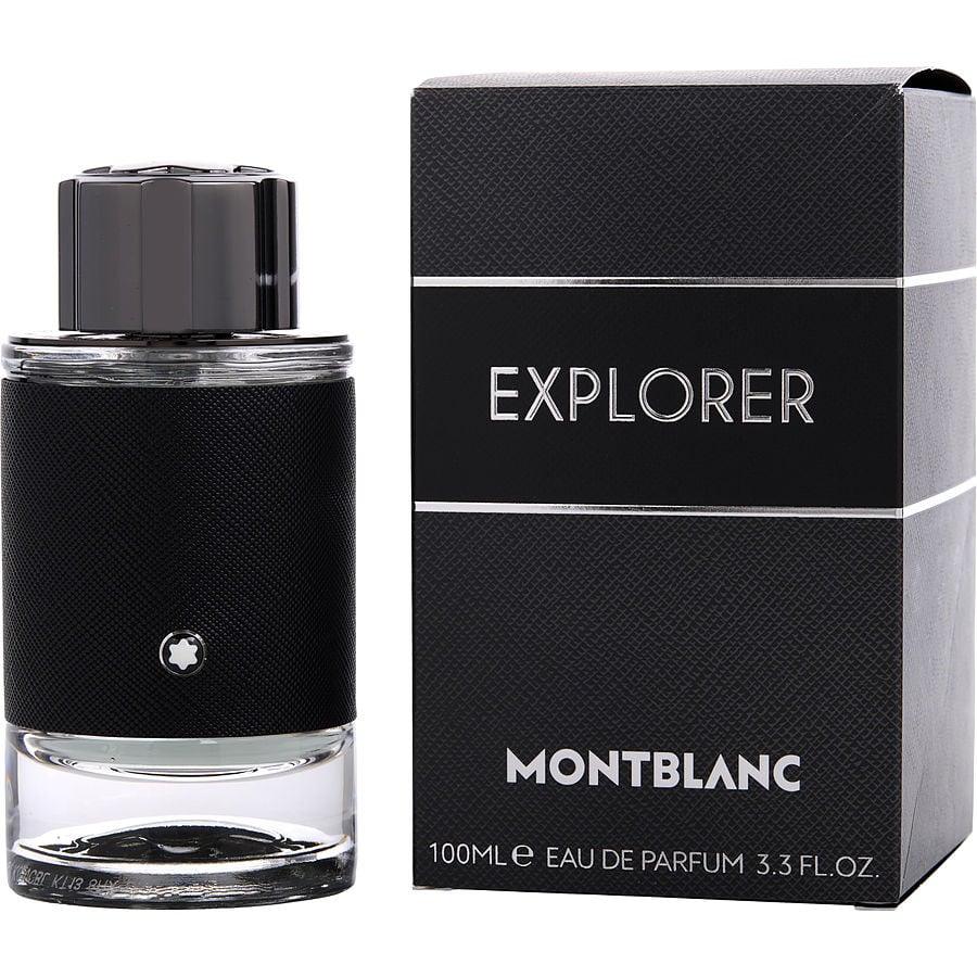 Montblanc Explorer Eau de Parfum 100ml bottle and box, luxury men's fragrance with sleek black design