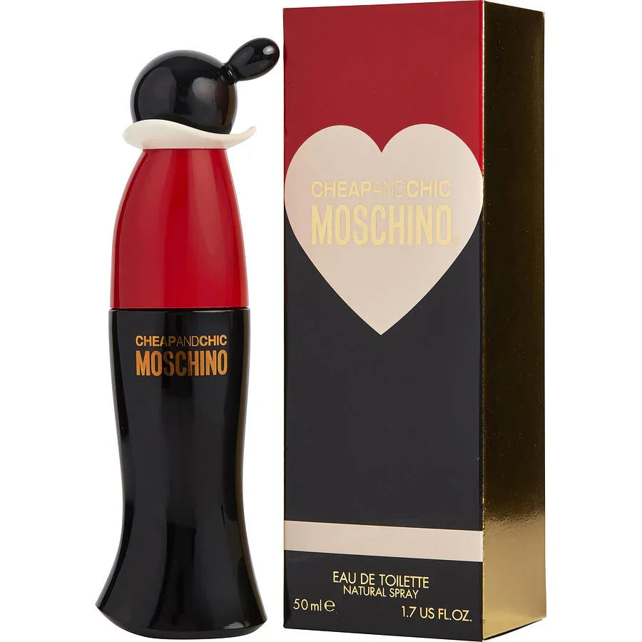 Cheap and Chic Moschino Eau de Toilette 50ml perfume bottle with red and black design, heart logo packaging
