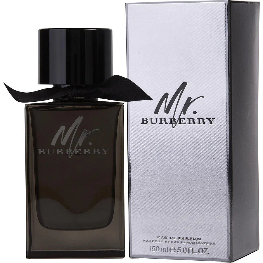 Mr. Burberry Eau de Parfum 150ml bottle with black ribbon, luxury men's fragrance