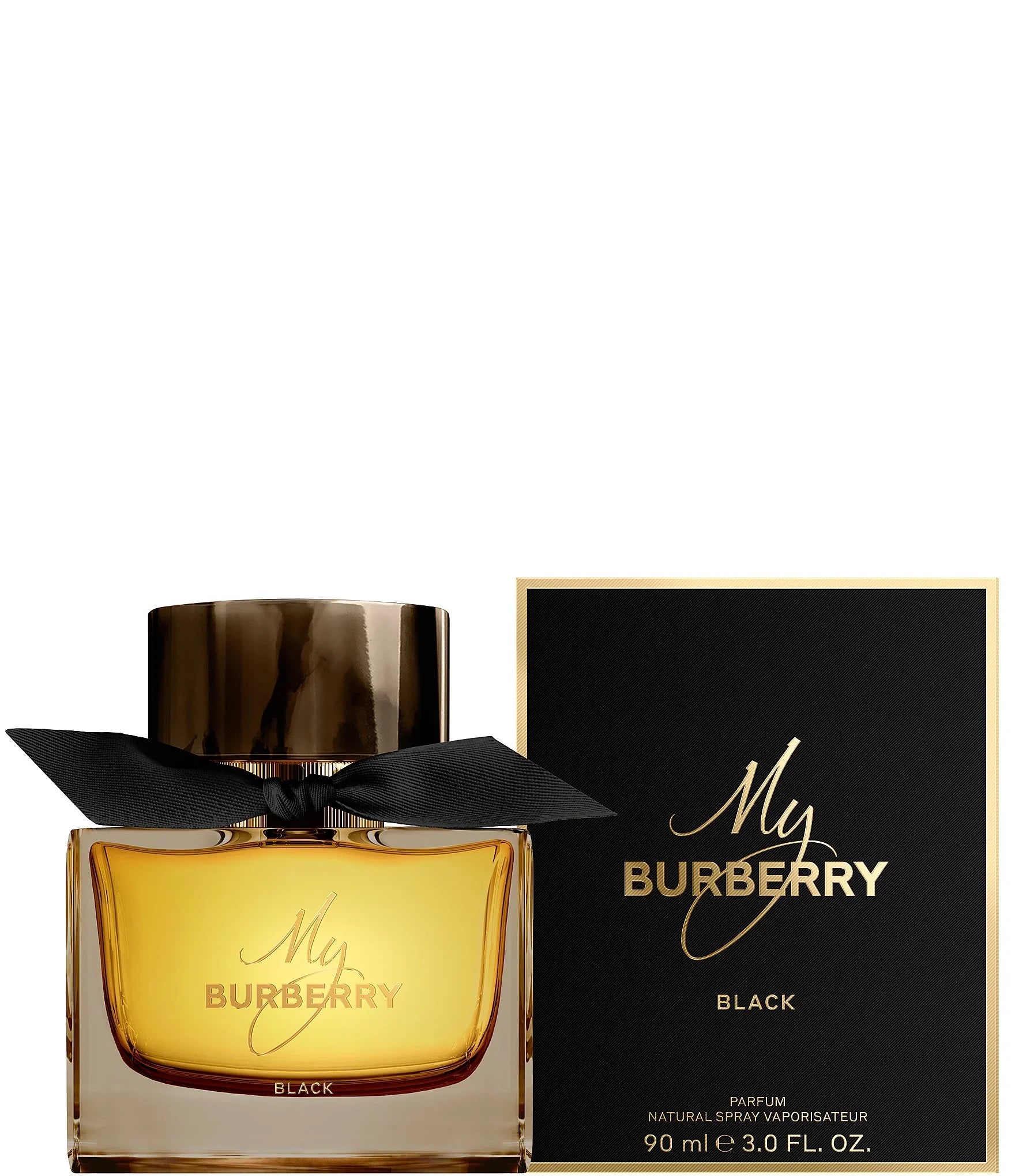 My Burberry Black perfume bottle with black ribbon and luxury packaging