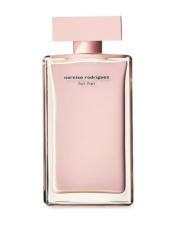 Narciso Rodriguez For Her perfume bottle with pink liquid and cap, elegant fragrance for women