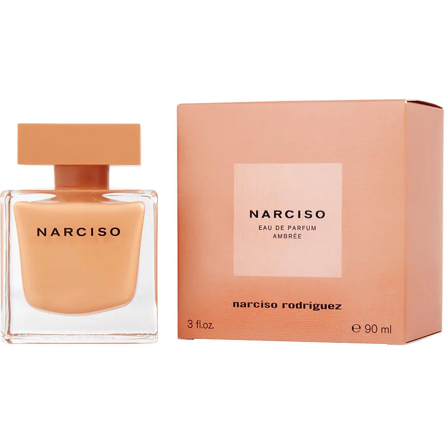 Narciso Eau de Parfum Ambree by Narciso Rodriguez, 90ml bottle with peach packaging, luxury fragrance