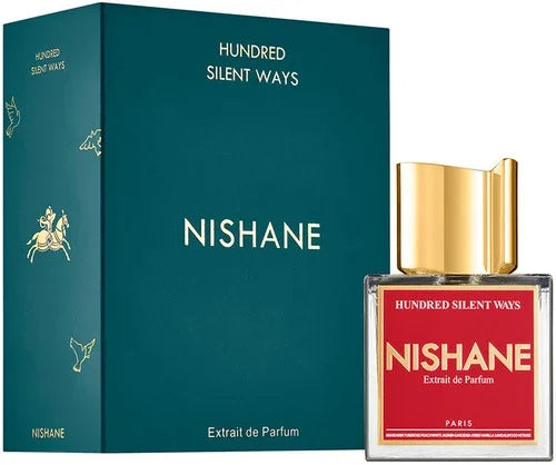 Nishane Hundred Silent Ways Extrait de Parfum bottle and box, luxury fragrance with gold accents