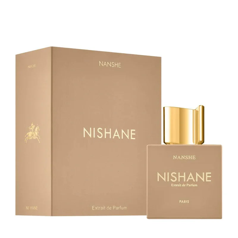 Nanshe Nishane Extrait de Parfum bottle and box, luxury fragrance with gold cap, Paris perfume