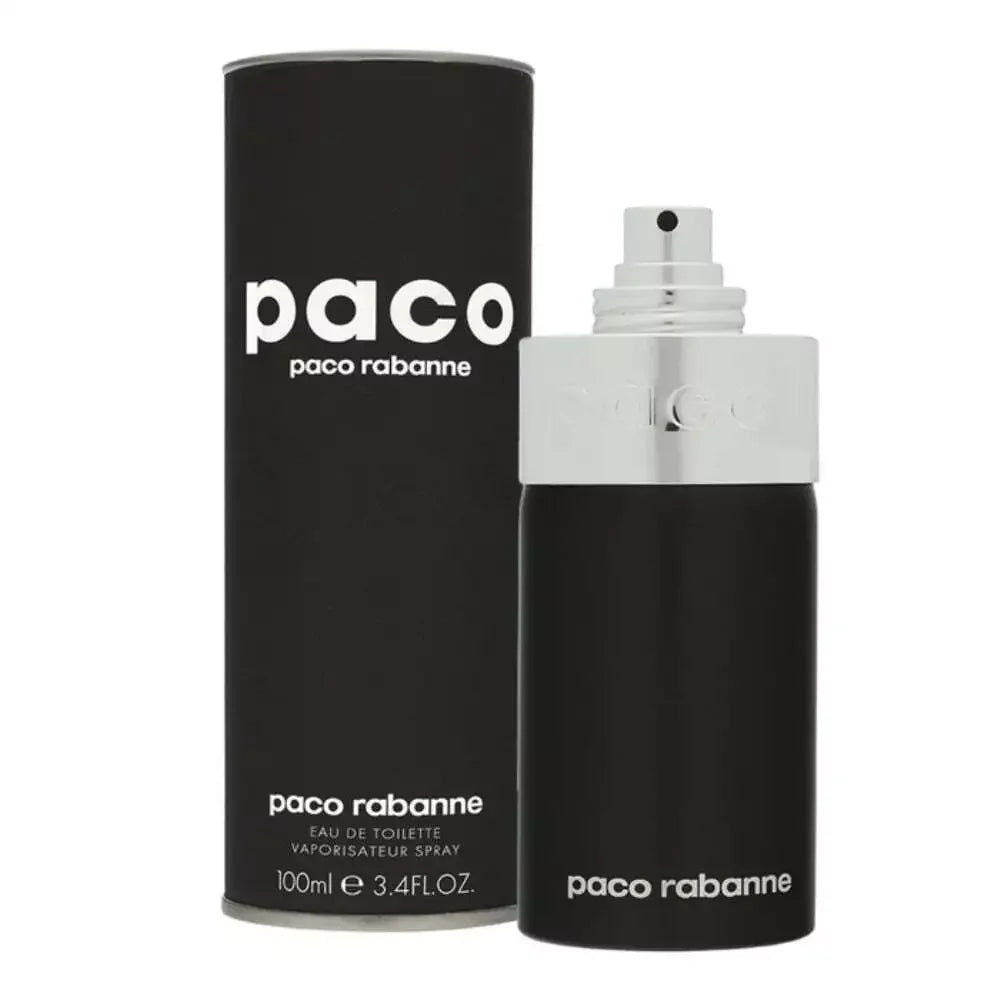 Paco Rabanne Eau de Toilette 100ml spray bottle with sleek black design and silver cap