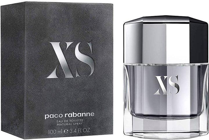 Paco Rabanne XS Eau de Toilette 100ml bottle and box, sleek silver design for men's fragrance