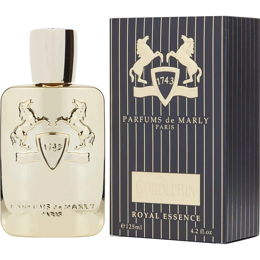 Godolphin Royal Essence perfume by Parfums de Marly, 125ml luxury fragrance with elegant gold bottle and striped box