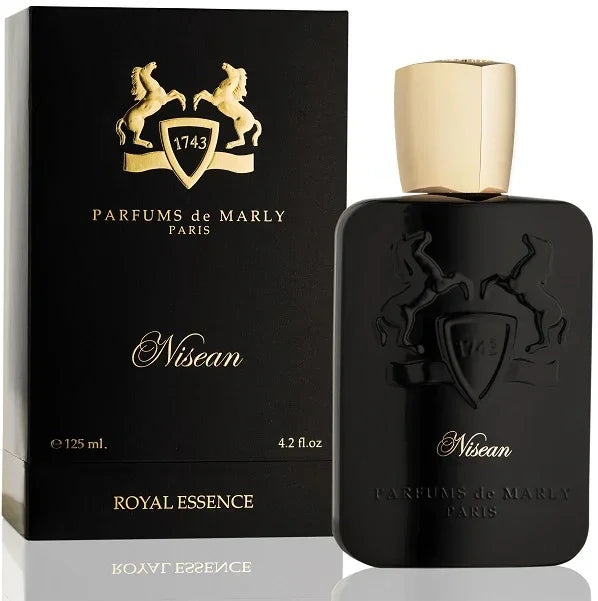 Luxury black perfume bottle and box with gold accents, Parfums de Marly Nisean Royal Essence