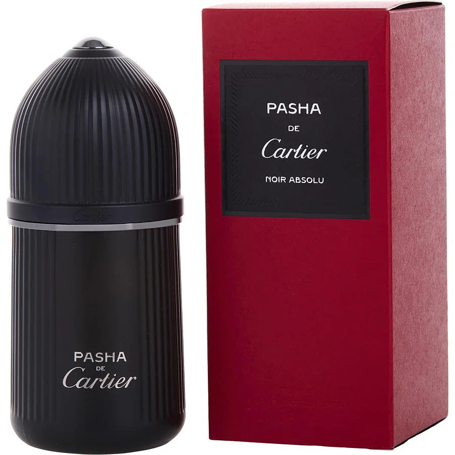 Pasha de Cartier Noir Absolu perfume bottle with red box, luxury fragrance for men