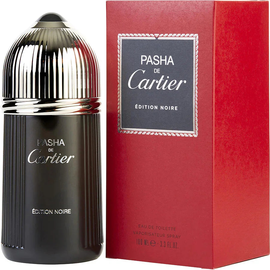 Pasha de Cartier Édition Noire Eau de Toilette 100ml bottle with red box, luxury men's fragrance