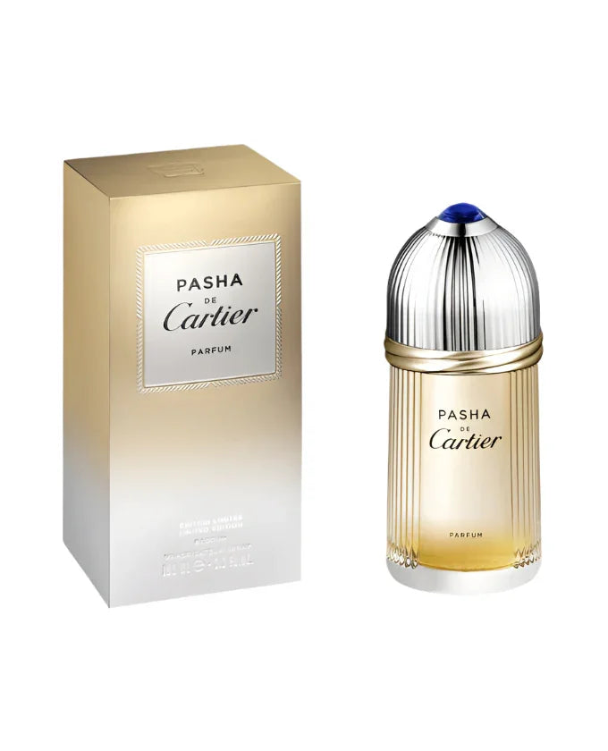 Pasha de Cartier Parfum bottle and luxury gold box, elegant fragrance for men