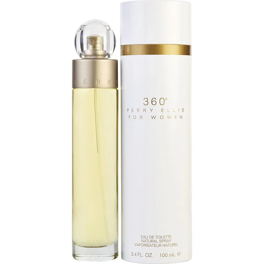 Perry Ellis 360° for Women Eau de Toilette perfume bottle with white packaging and gold accents