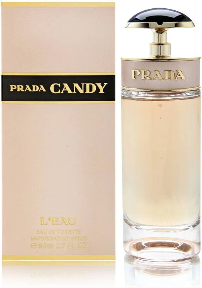 Prada Candy L'Eau Eau de Toilette perfume bottle with elegant gold and black design