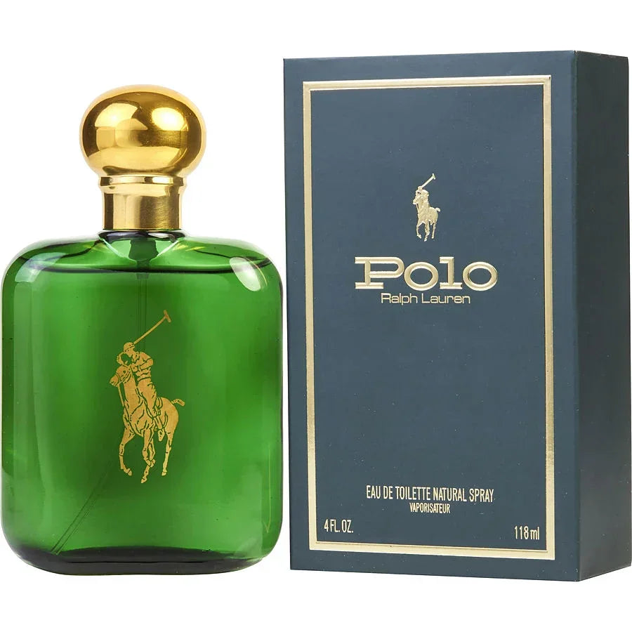 Polo Ralph Lauren Eau de Toilette 118ml green bottle with gold cap and navy box, luxury men's fragrance