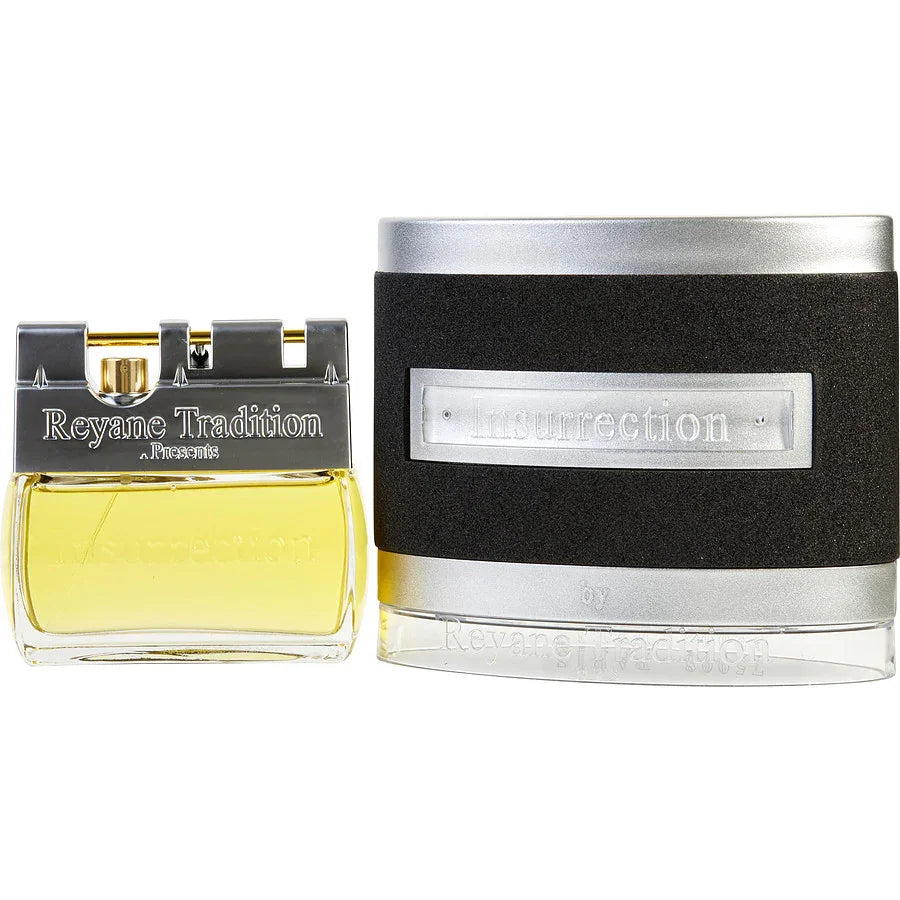 Reyane Tradition Insurrection perfume bottle and packaging, luxury fragrance with sleek design